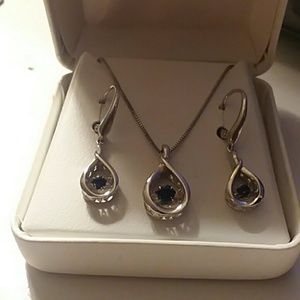 Sterling Silver and Sapphire Earrings and Necklace